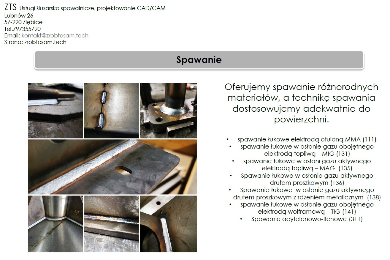 Zestawienie zdjęć detali spoin na różnych elementach metalowych, prezentujące różne techniki spawania.