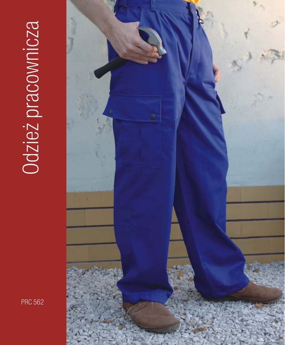 Klasyczne spodnie robocze z sześcioma kieszeniami. Dodatkowa regulacja w pasie.
