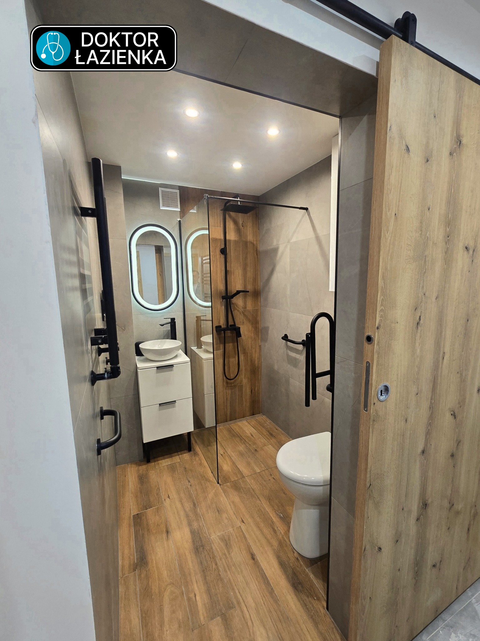 Łazienka z dofinansowaniem PEFRON dla niepełnosprawnych, styl Loft