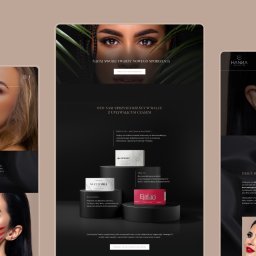 Yuuko - Prezentacja strony internetowej z motywem beauty. Widoczne elementy interfejsu, zdjęcia modelek i kosmetyków. Stonowana kolorystyka, estetyczny minimalizm.