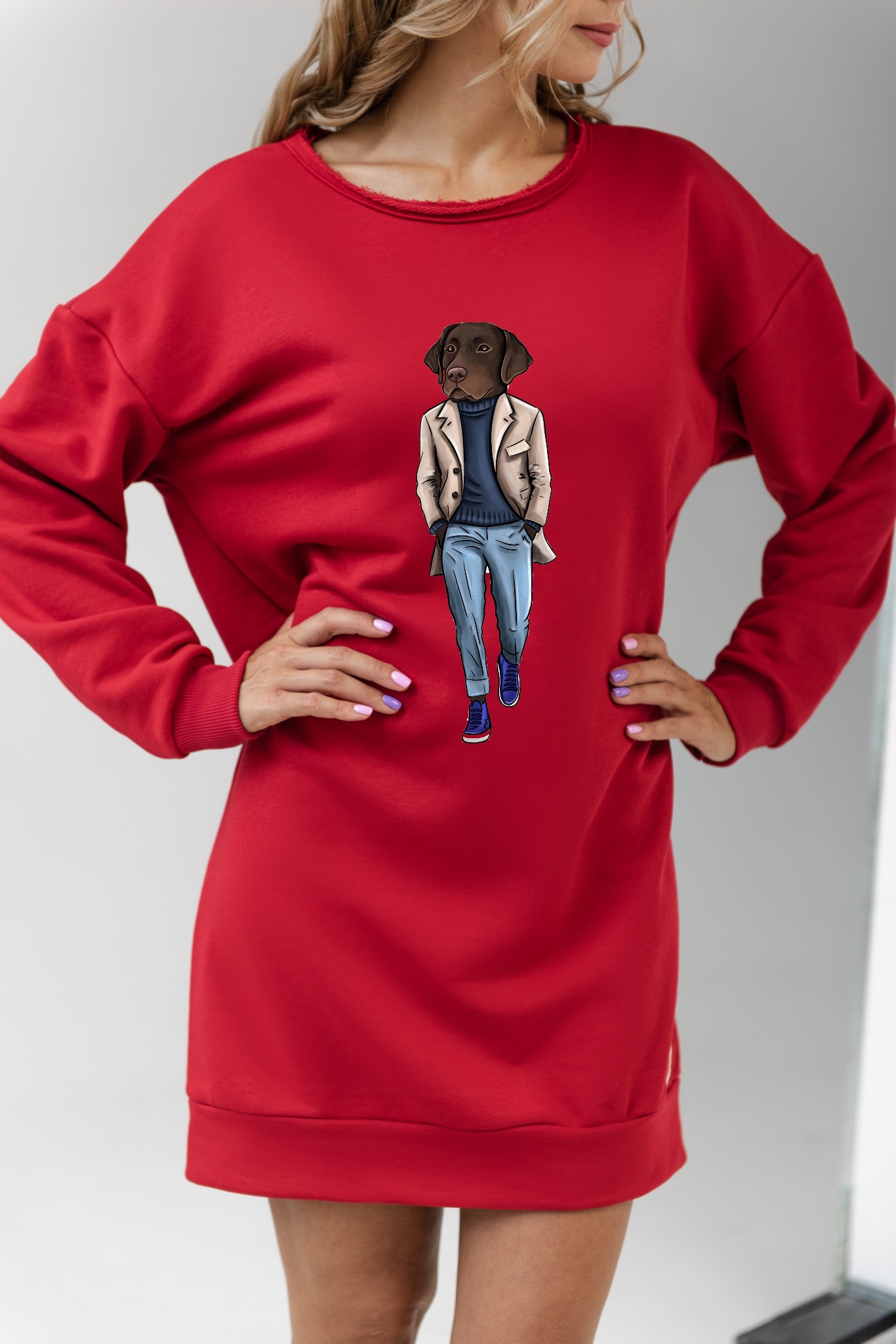 Платье оверсайз. Трикотаж 3-нить, пенье (15 цветов). Виниловый принт.