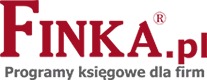Logo firmy FINKA.pl, czerwony napis na białym tle, pod spodem szary napis 'Programy księgowe dla firm', znak R w kółku w prawym górnym rogu.