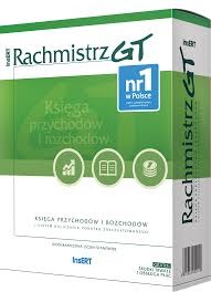 Pudełko oprogramowania Rachmistrz GT do prowadzenia księgi przychodów i rozchodów, z zielonymi elementami graficznymi i napisem 'nr 1 w Polsce'.