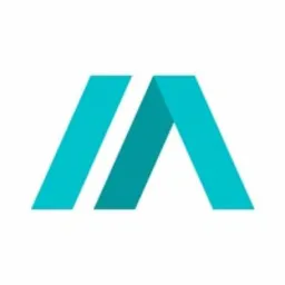 Turkusowo-zielone logo firmy w kształcie litery M, składające się z dwóch nachodzących na siebie trapezów, na białym tle.