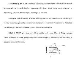 Referencje wystawione przez prokurenta Grupy Maspex