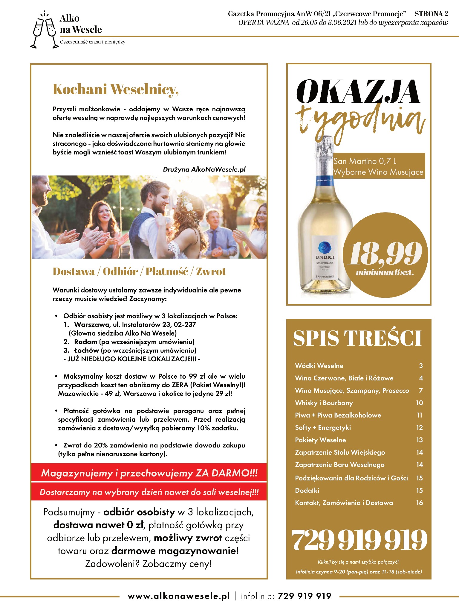 Uśmiechnięta para młoda w otoczeniu gości weselnych, w tle rozmyte twarze osób klaszczących, reklama usług związanych z organizacją wesel.