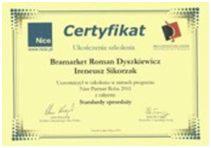 Certyfikat ukończenia szkolenia Nice dla Beammaster Roman Dyszkiewicz i Ireneusz Sikorzak, potwierdzający standardy sprawdzone w 2012 roku.