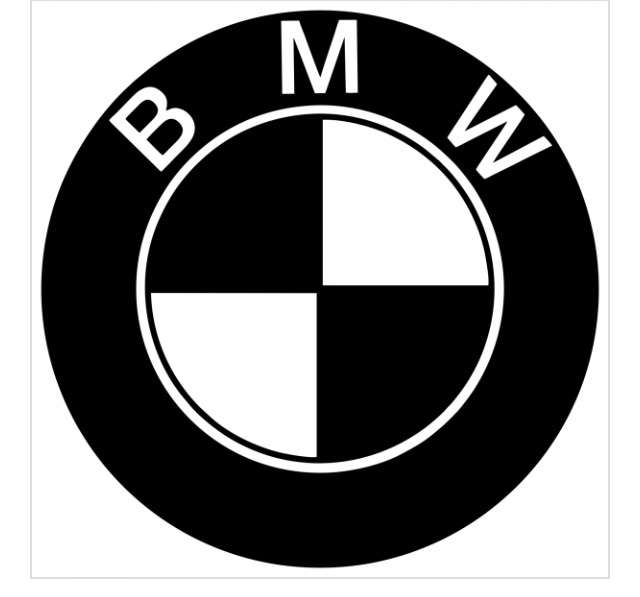 Czarno-białe logo BMW w okręgu, z podzielonym na cztery części wnętrzem, gdzie naprzemiennie występują czarne i białe pola.