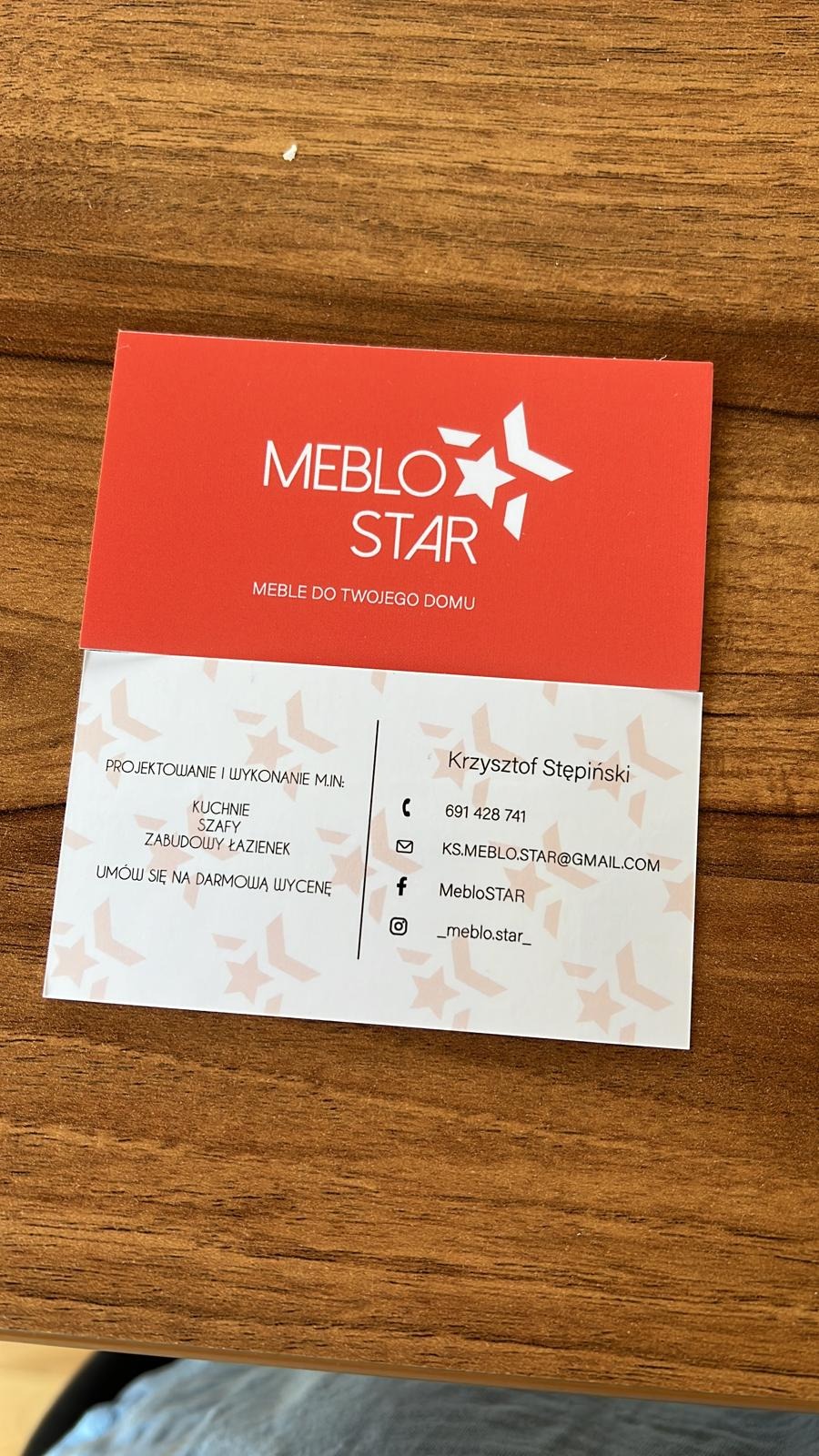Projekt logo wraz z projektem i wydrukiem wizytówek dla MebloSTAR