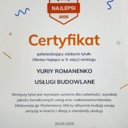 Dziękuję Oferteo za wyróżnienie i przyznanie certyfikatu Najlepsi 2025! To dla mnie ogromne wyróżnienie i motywacja do dalszej pracy.