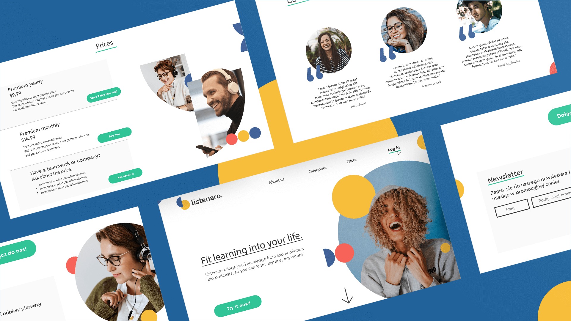 Projekt zakładek strony www dla marki sprzedającej elektroniczne książki (e-book)