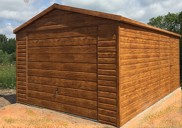 Garaż blaszany-drewnopodobny 'złoty dąb'