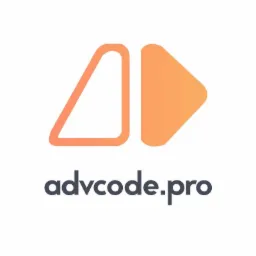 Logo firmy advcode.pro z abstrakcyjnym symbolem strzałki w kolorze pomarańczowym i nazwą domeny poniżej.