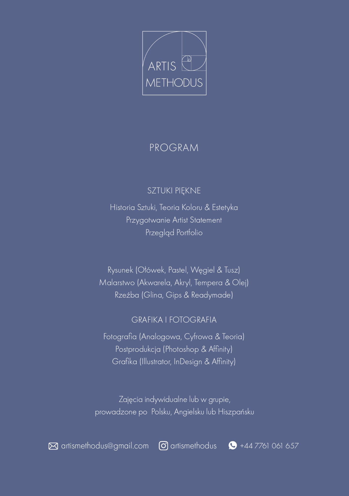 Program dostępnych zajęć artystycznych i językowych