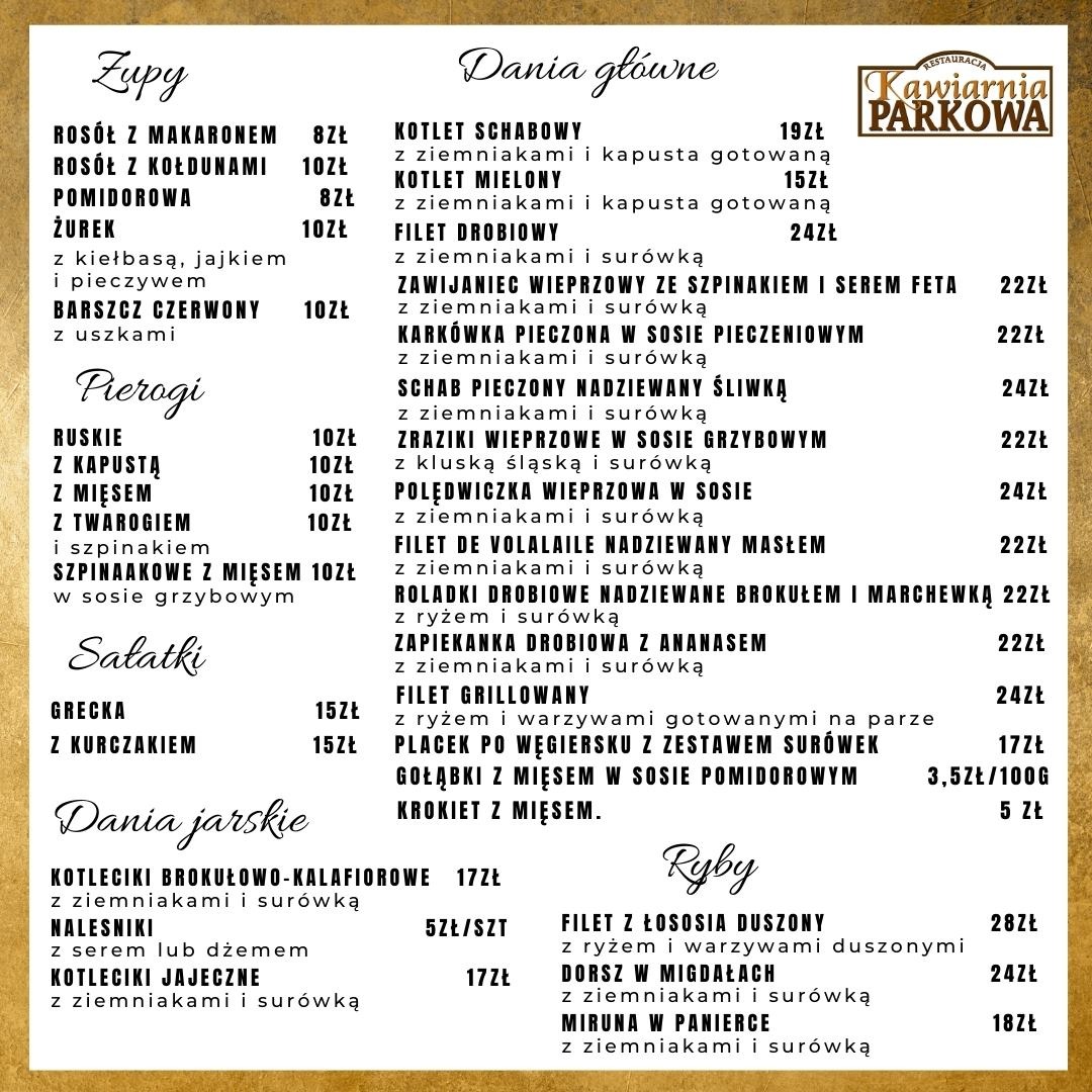 Menu restauracji - Kawiarnia Parkowa