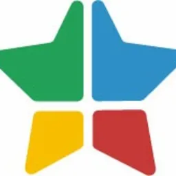 Kolorowa gwiazda podzielona na cztery segmenty: zielony, niebieski, żółty i czerwony, z zaokrąglonymi rogami.