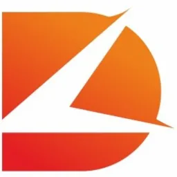 Pomarańczowo-czerwone logo firmy z abstrakcyjnym symbolem w kształcie litery 'D' przeciętej ukośną linią, na białym tle.