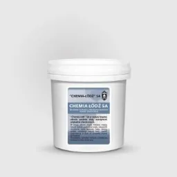 Białe wiaderko z etykietą firmy Chemia Łódź SA, prezentujące ofertę artykułów chemicznych.