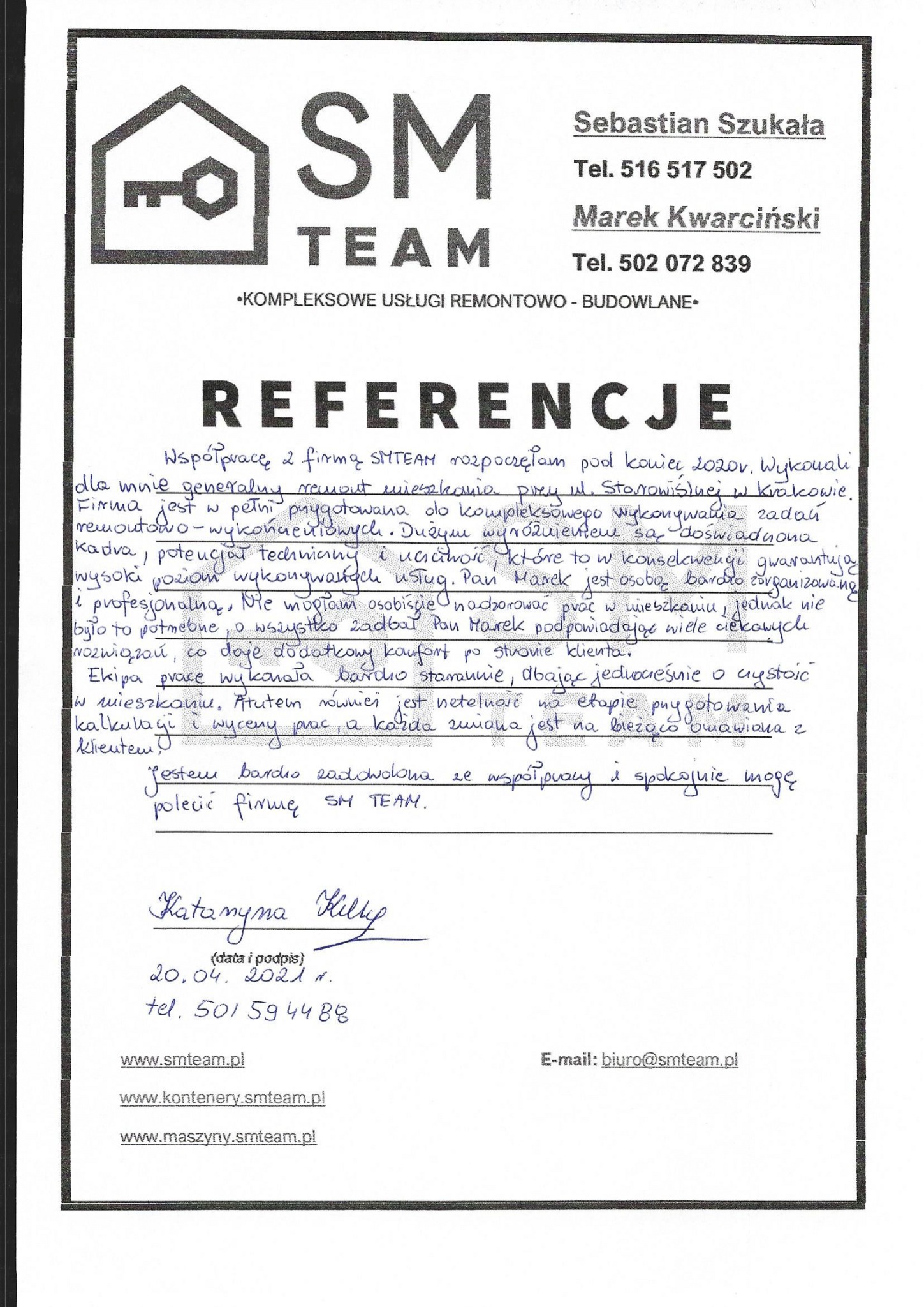 Referencje od zadowolonej klientki