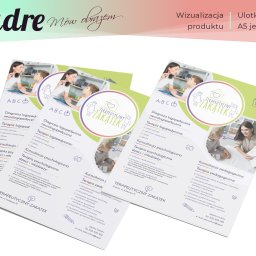 Projektowanie graficzne Padre - mów obrazem - Ulotka A5 jednostronna z wizualizacją produktu 'Terapeutyczny Zakątek' oferującego diagnozę i terapię logopedyczną, psychologiczną i pedagogiczną dla dzieci i młodzieży.