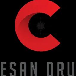 Logo firmy Cesan Druk: czerwona litera C z celownikiem wewnątrz, szary napis 'CESAN DRUK' na czarnym tle.