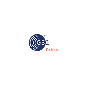 Logo GS1 Polska na białym tle, z niebieskim okręgiem i napisem GS1 wewnątrz, obok napis Polska w kolorze pomarańczowym.