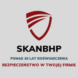 Logo firmy SKANBHP z hasłem 'Ponad 20 lat doświadczenia. Bezpieczeństwo w Twojej firmie.'