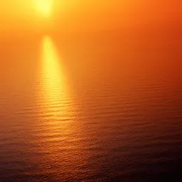 Pomarańczowe światło słoneczne odbija się od powierzchni wody, tworząc błyszczącą ścieżkę.