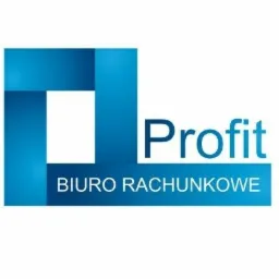 Logo firmy 'Profit Biuro Rachunkowe' w odcieniach błękitu, z geometrycznym symbolem i nazwą firmy.