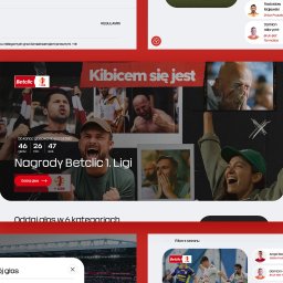 HYPERCON SOFTWARE HOUSE - Platforma głosowania dla kibiców Betclic 1 Ligi z Częstochowy. Grafika prezentuje kibiców i logo Betclic, zachęcając do oddawania głosów w konkursie.