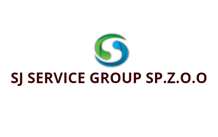 Logo firmy SJ Service Group Sp. z o.o. z abstrakcyjnym znakiem graficznym w kształcie litery S, w kolorach zieleni i błękitu.