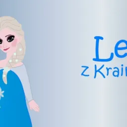 Ilustracja wektorowa przedstawiająca postać wzorowaną na Elzie z Krainy Lodu z napisem 'Lena z Krainy Lodu' w niebieskiej czcionce.