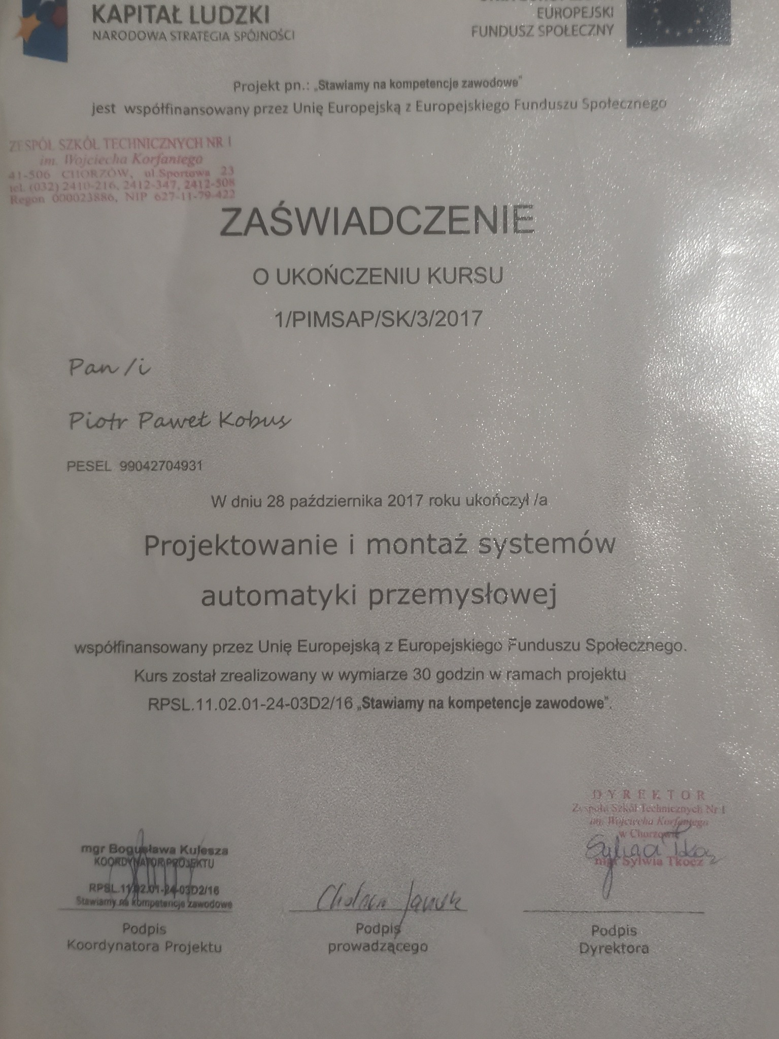 Świadectwo Kursu
