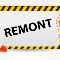 Grafika wektorowa z napisem REMONT na białej tablicy z czarno-żółtym obramowaniem, stożek drogowy po lewej i znak STOP po prawej stronie, sugerująca prace remontowe w Środzie Śląskiej.