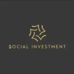 Logo firmy Social Investment z abstrakcyjnym symbolem w kolorze złotym na ciemnoszarym tle.