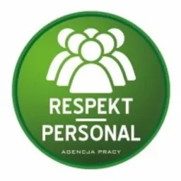 Zielona okrągła naklejka z białym napisem 'RESPEKT PERSONAL' i symbolem grupy osób, oznaczająca agencję pracy.