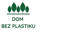 Zielony logotyp z pięcioma stylizowanymi drzewami nad napisem 'DOM BEZ PLASTIKU'.