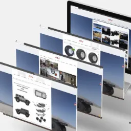 Wizualizacja responsywnej strony internetowej ATV Europe na kilku ekranach, prezentująca galerię zdjęć pojazd&oacute;w ATV oraz ich części, z uwzględnieniem wersji mobilnej.