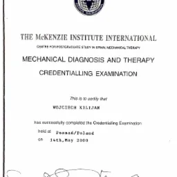 Dr Wojciech Kilijan Dyplom Terapeuty Certyfikowanego Międzynarodowego Instytutu McKenziego Sklep Medyczny Soleus