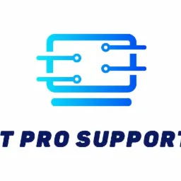 Gradientowy niebieski logo przedstawiające schematycznie komputer z elementami sieci i napisem IT PRO SUPPORT.