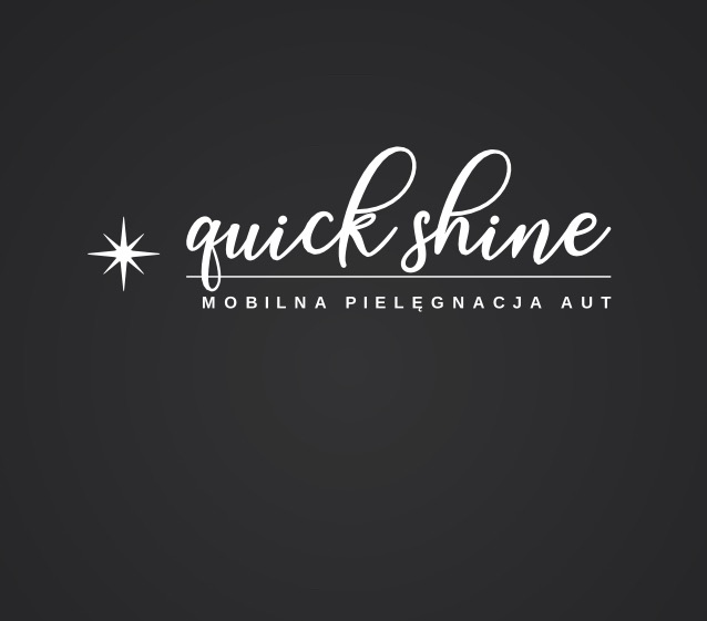 Logo firmy Quick Shine Mobilna Pielęgnacja Aut na ciemnoszarym tle z gwiazdą po lewej stronie.