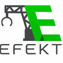 Logo firmy z motywem dźwigu i zieloną literą E, napis 'EFEKT' poniżej.