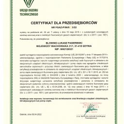 UDT dla przedsiębiorców.
Certyfikat F-gaz.