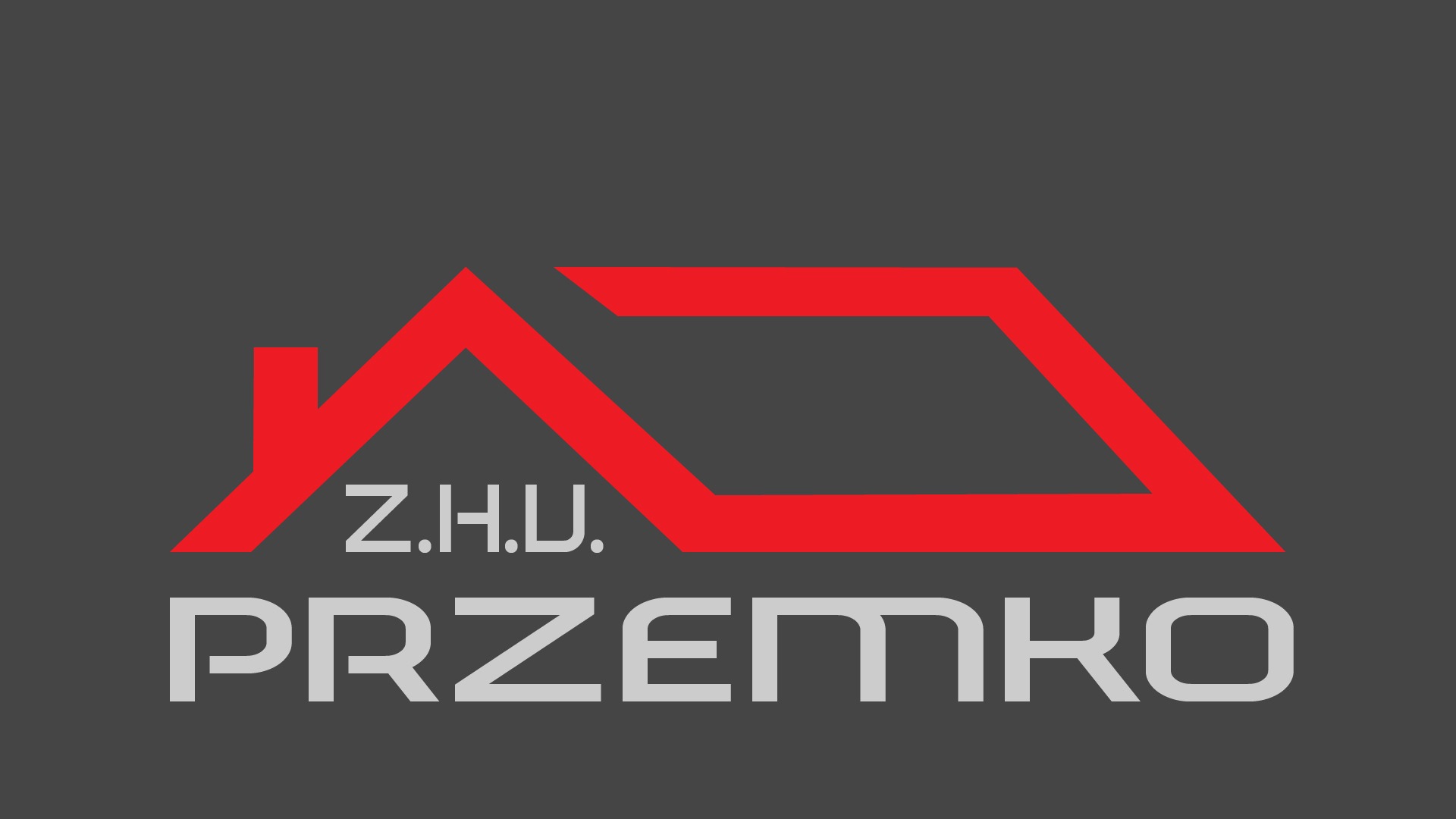 Logo firmy Z.H.U. Przemko z czerwonym schematycznym dachem na szarym tle.