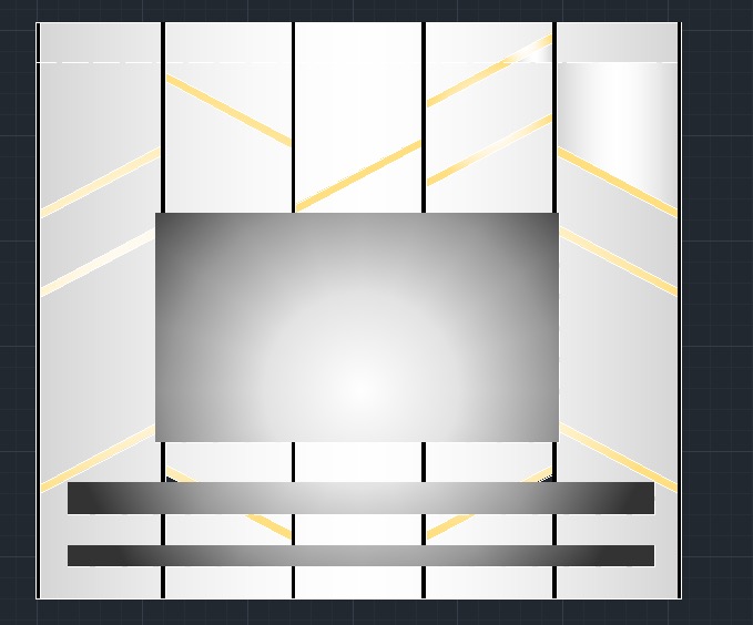 Abstrakcyjna grafika z szarym prostokątem i poziomymi paskami na biało-szarym tle z żółtymi liniami.