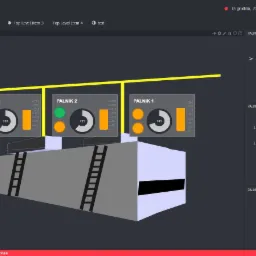 Interfejs monitoringu z wizualizacją pracy trzech palników kotła z wykresami czasowymi ich parametrów, wyświetlany na ekranie komputera z logo firmy Swider Engineering w lewym dolnym rogu.