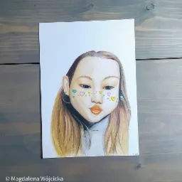 Portret dziewczynki w kolorze wykonany kredkami