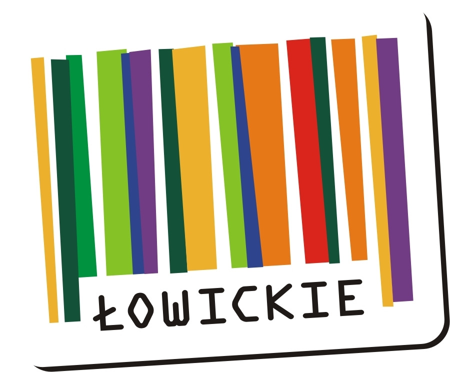 Kolorowy, stylizowany kod kreskowy z napisem 'ŁOWICKIE' poniżej, symbol Marki Regionalnej Łowickie.