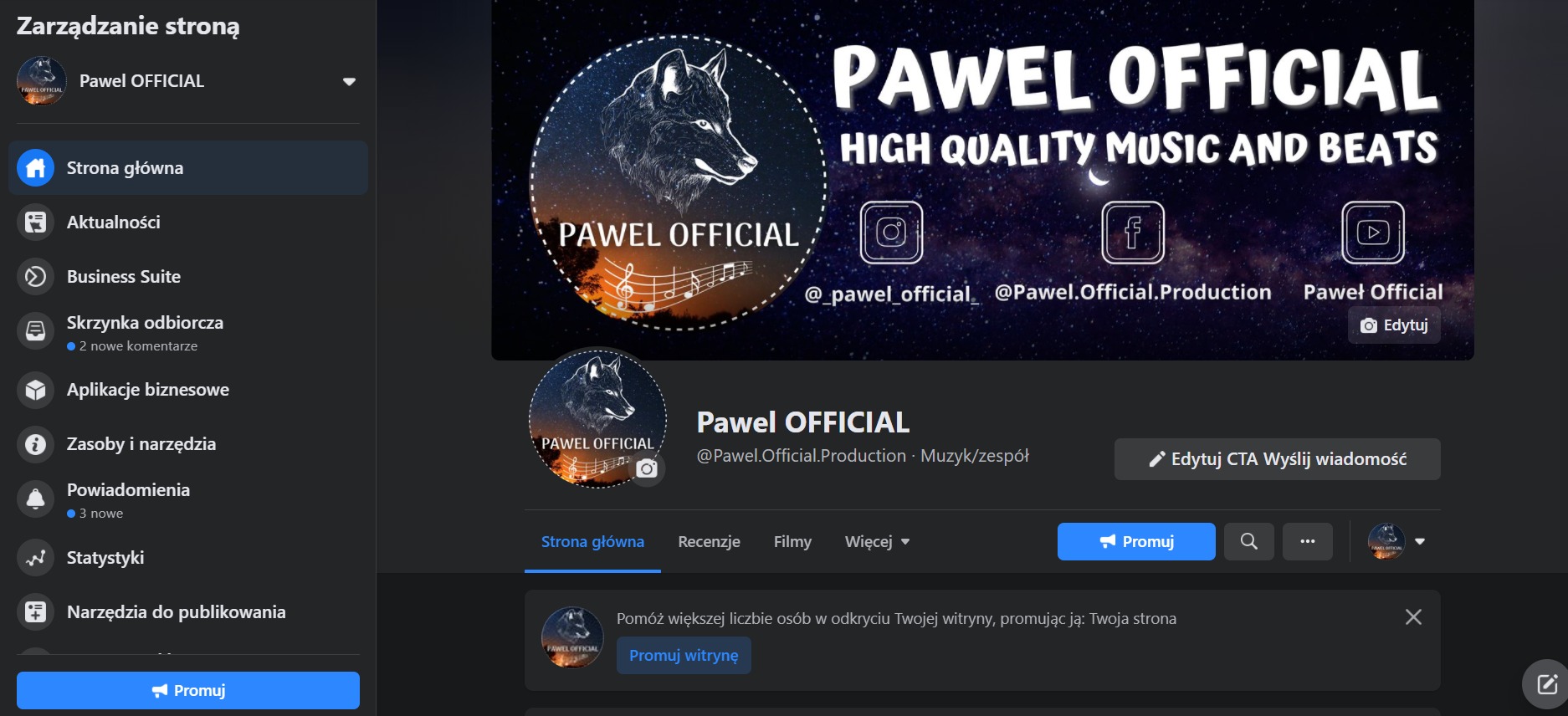 Wykonanie logo, banera, oraz konfiguracja social mediów osoby tworzącej podkłady muzyczne