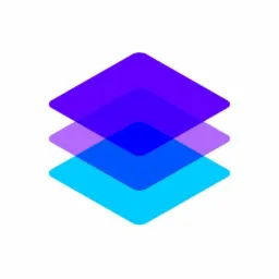 Abstrakcyjna grafika przedstawiająca trzy nakładające się na siebie kwadraty z zaokrąglonymi rogami w odcieniach fioletu, niebieskiego i błękitu, tworzące efekt warstwowy.